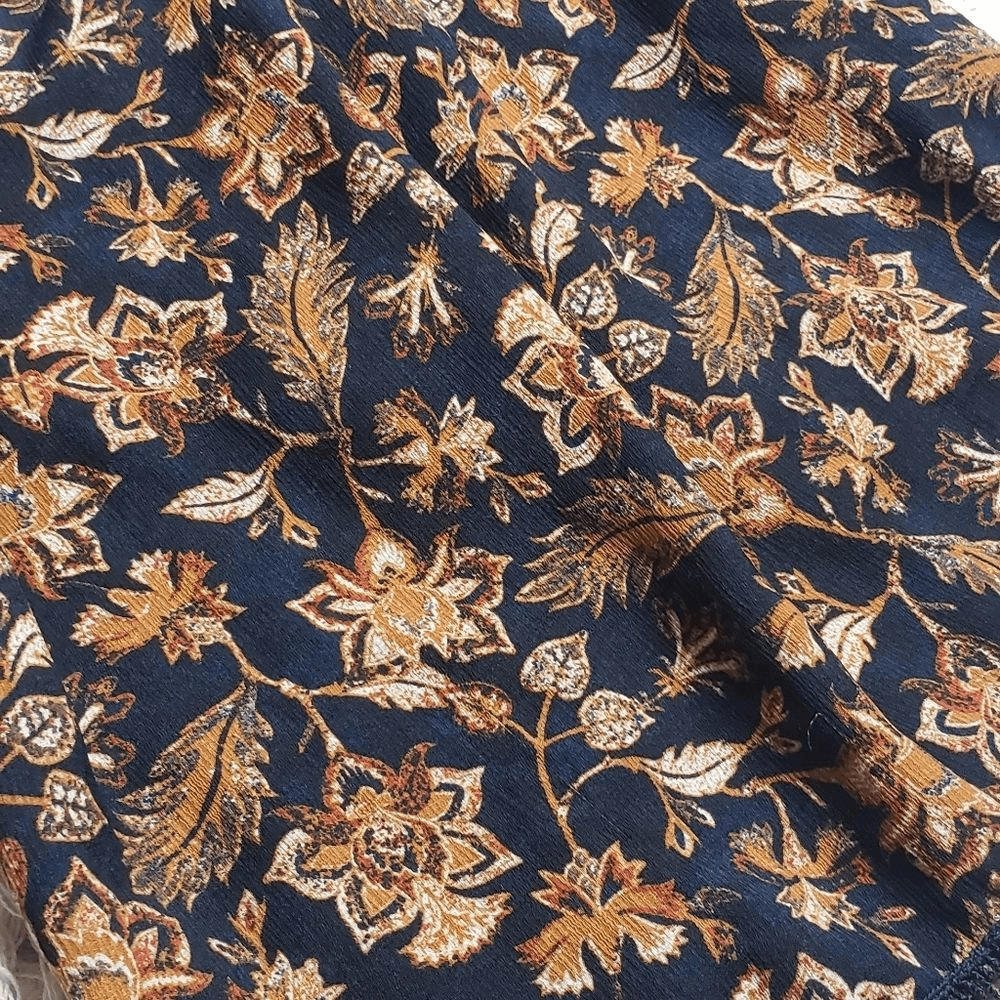 Off The Shoulder Ruffle Peasant Blouse - Deep Navy Sepia Flowers - XS - Picture 5 of 9